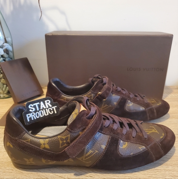 Pre-owned Louis Vuitton Globe Trotter brown suede monogram sneakers 39.5 or US 9 - Picture 1 of 11